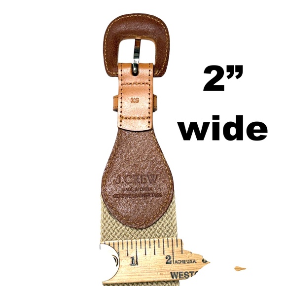 belt J. CREW XS/S tan leather stretch 2" wide 25"-29-30" waist covered buckle - Picture 11 of 12